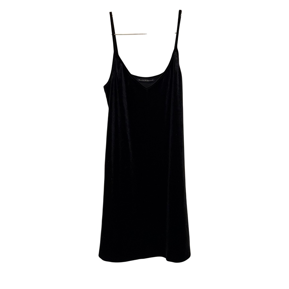 Brandy Melville Slip Dress Womens One Size Black Velvet Polyester Elastane
